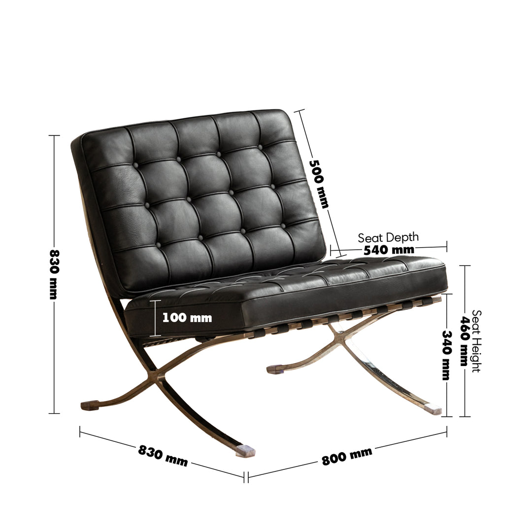 Minimalist genuine leather 1 seater sofa barcelona size charts.