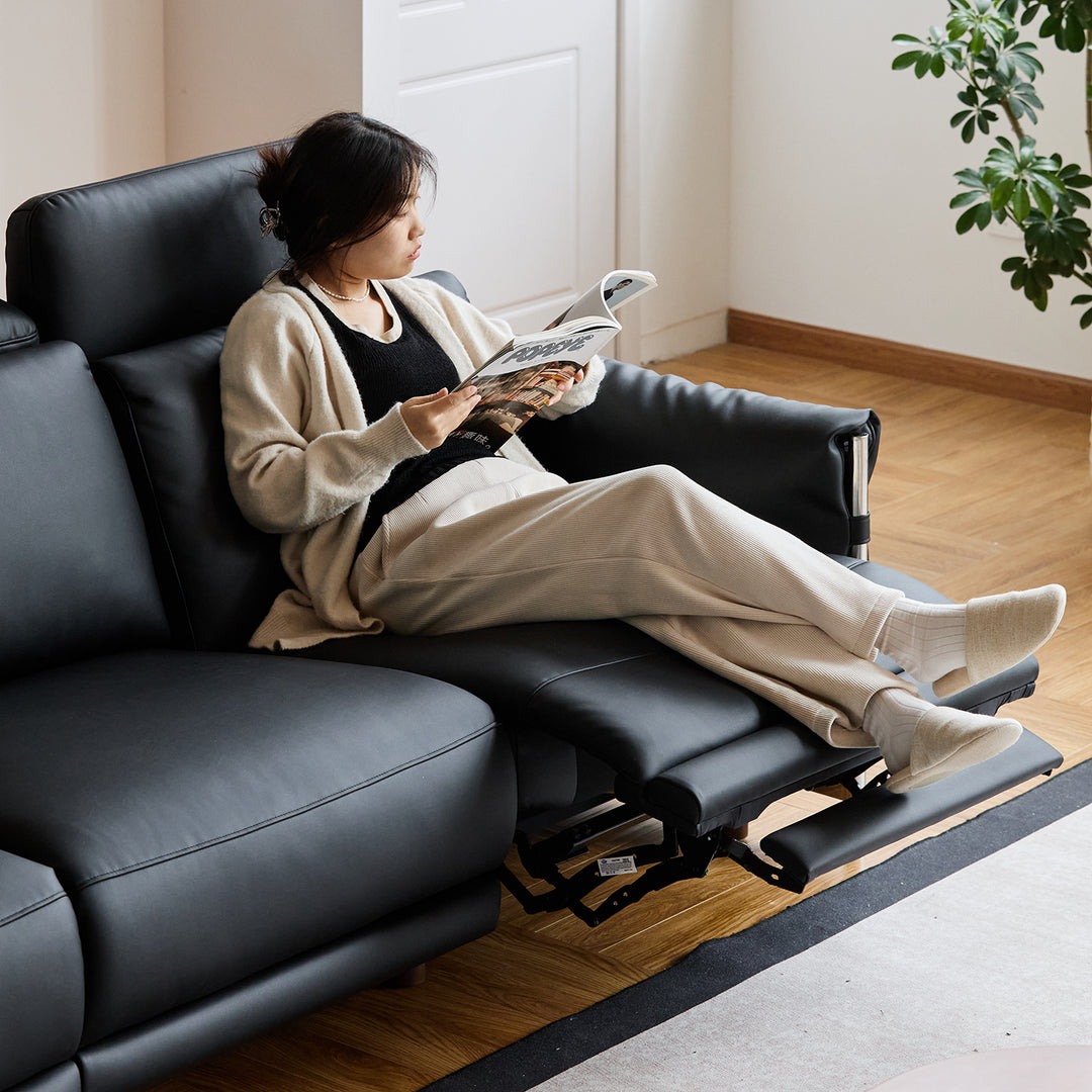 Minimalist genuine leather electric recliner 2 seater sofa calmera primary product view.