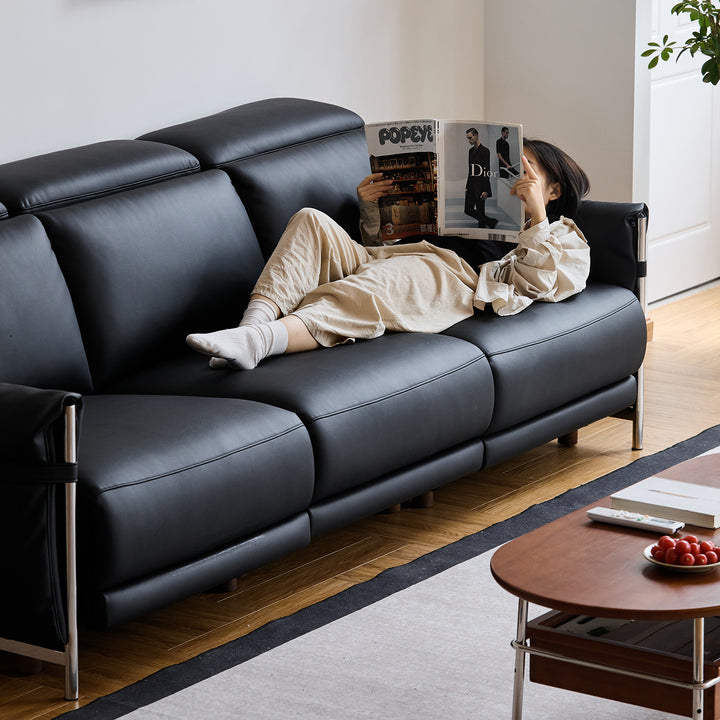 Minimalist genuine leather electric recliner 3 seater sofa calmera environmental situation.