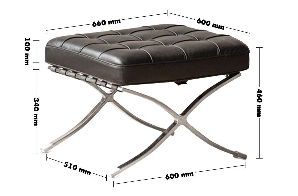 Bauhaus Genuine Leather Ottoman BARCELONA Size Chart