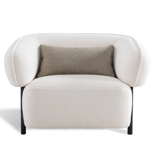 Cream mixed weave fabric 1 seater sofa callee in white background.