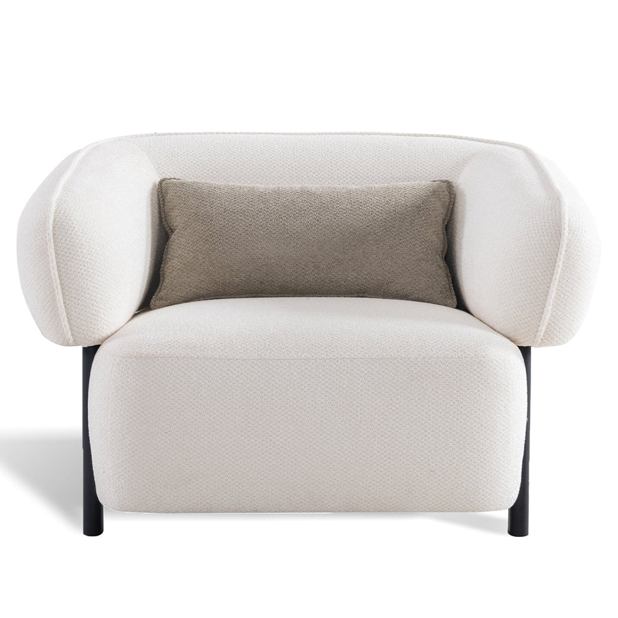 Minimalist mixed weave fabric 1 seater sofa callee in white background.