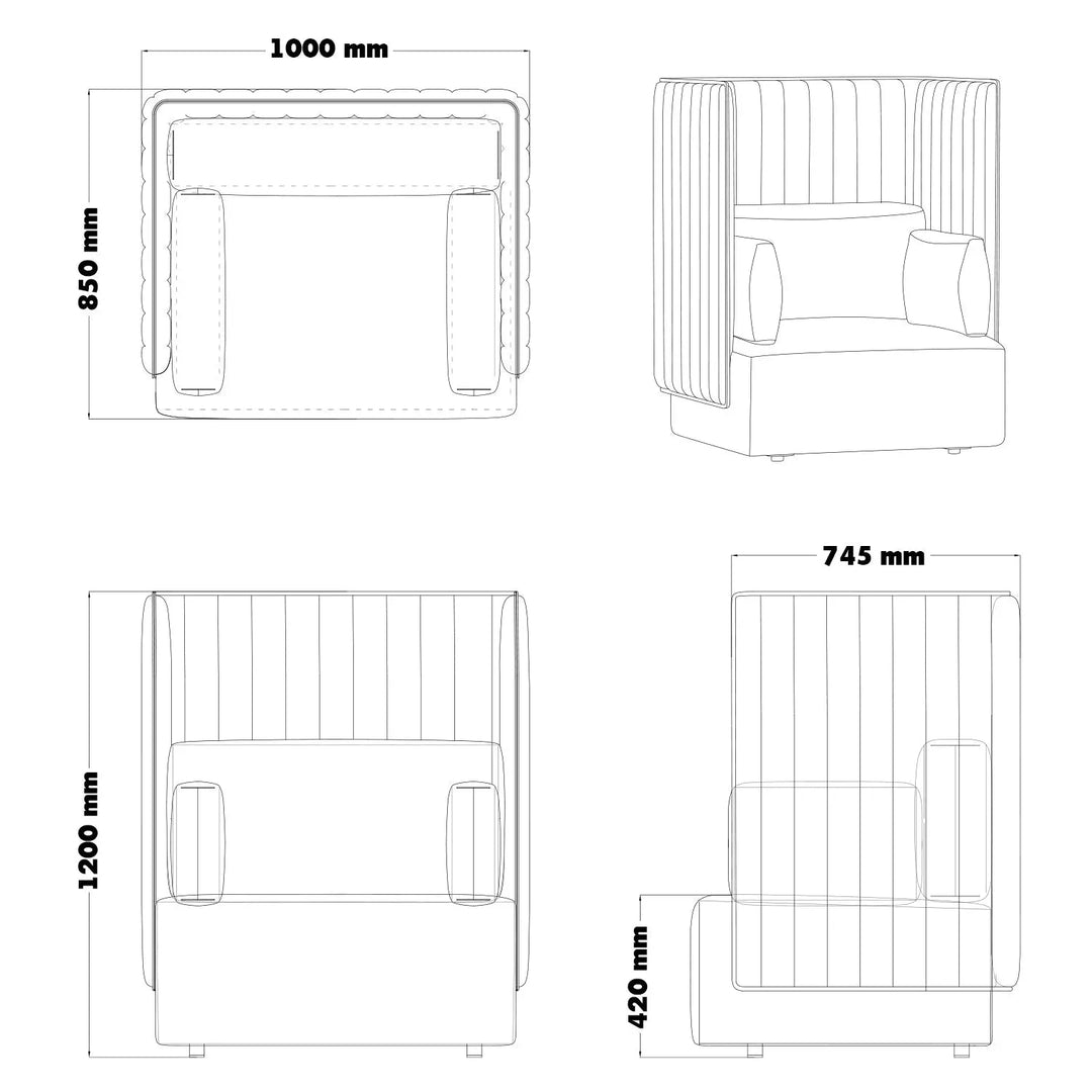 Minimalist mixed weave fabric 1 seater sofa multi size charts.