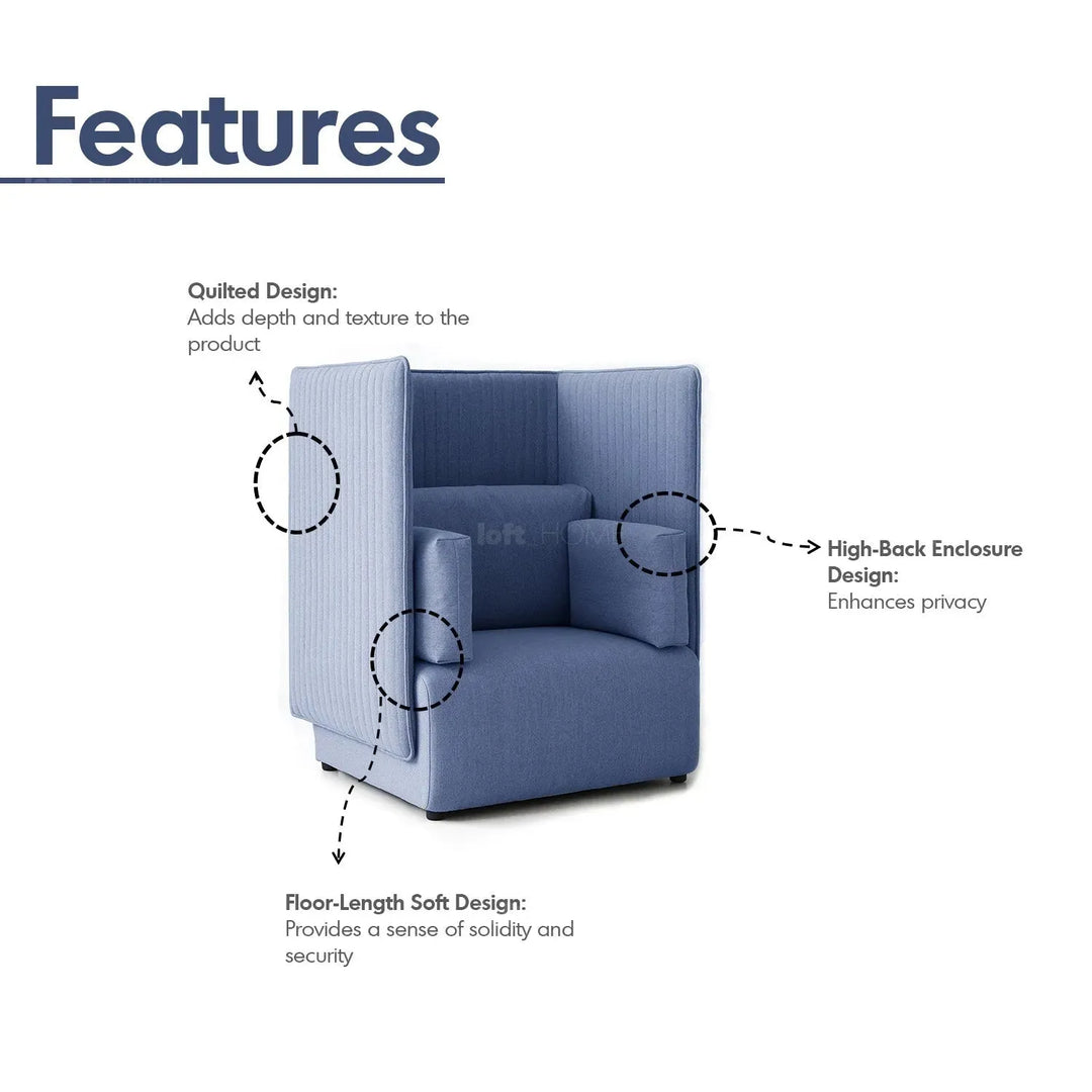 Minimalist mixed weave fabric 1 seater sofa multi in details.