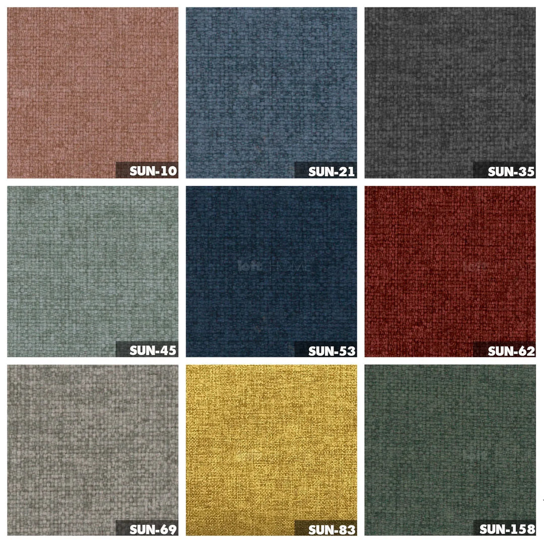 Minimalist mixed weave fabric 1 seater sofa petals color swatches.