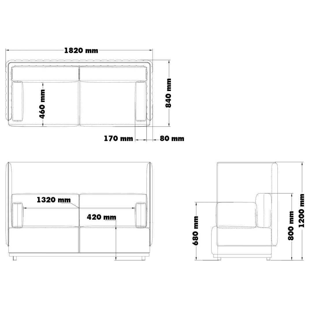 Minimalist mixed weave fabric 2 seater sofa multi size charts.