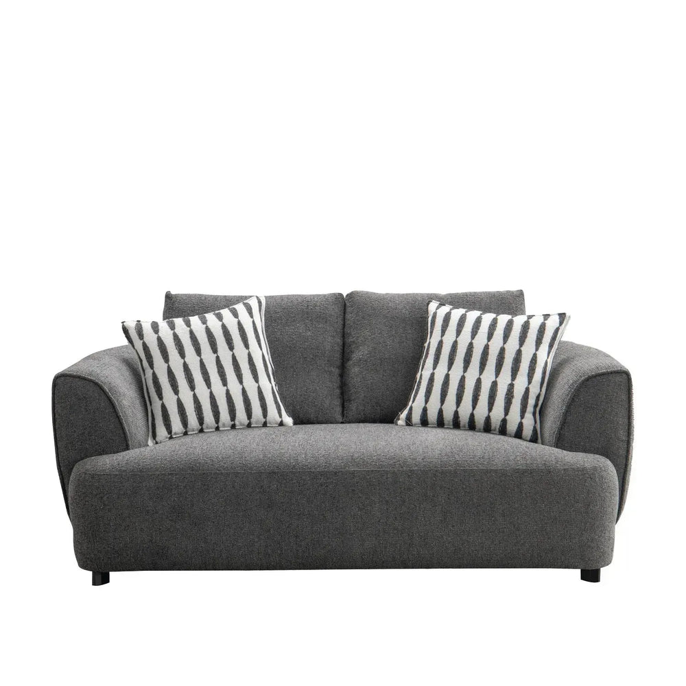 Minimalist mixed weave fabric 2 seater sofa oble in white background.