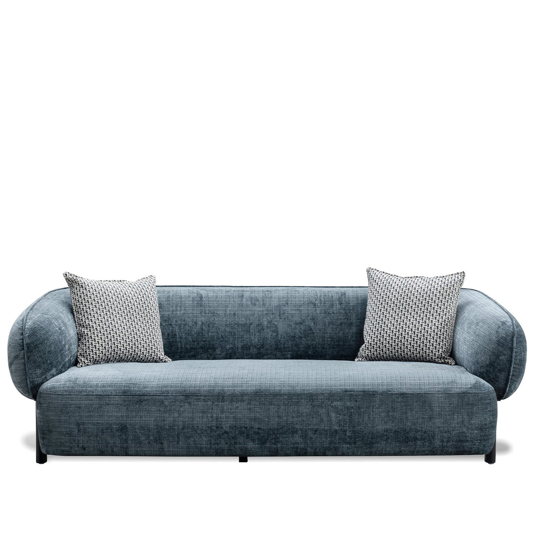 Minimalist mixed weave fabric 3 seater sofa nep in white background.