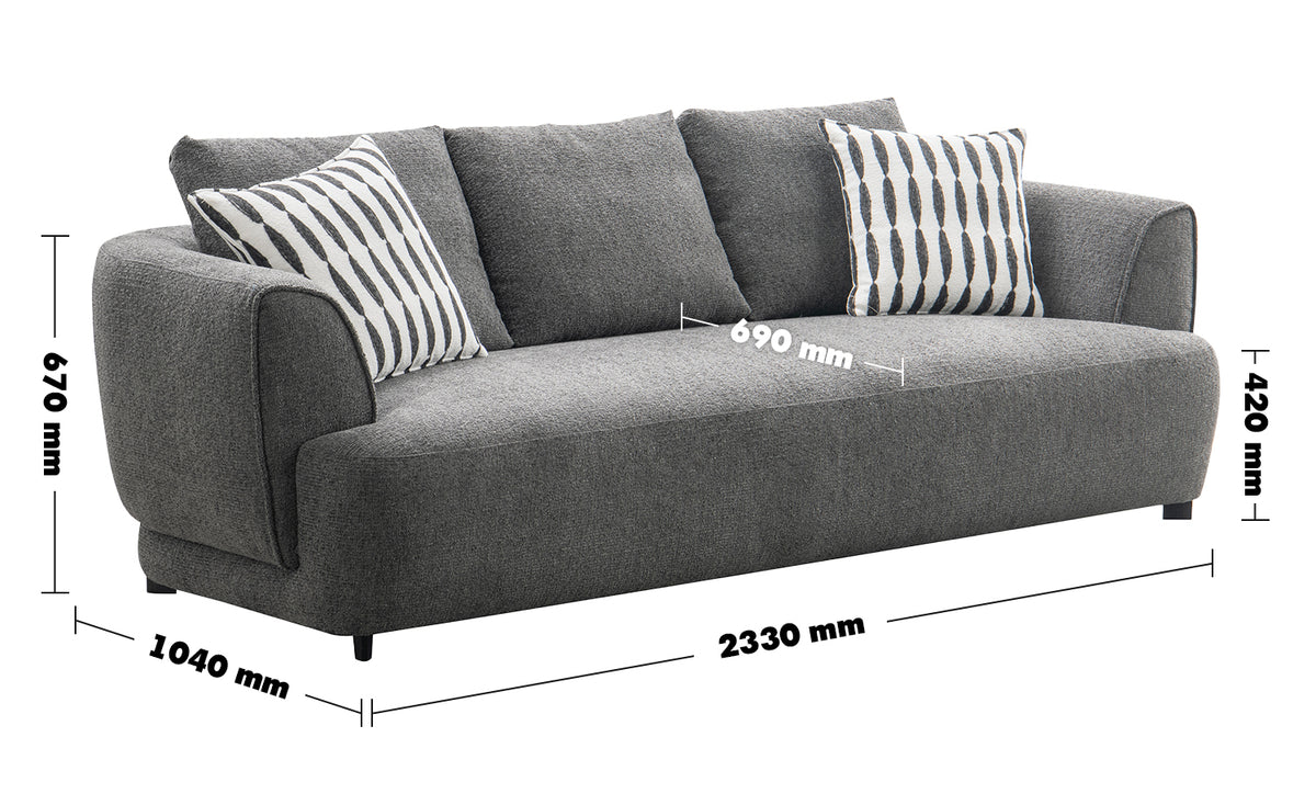 Modern Mixed Weave Fabric 3 Seater Sofa OBLE Size Chart