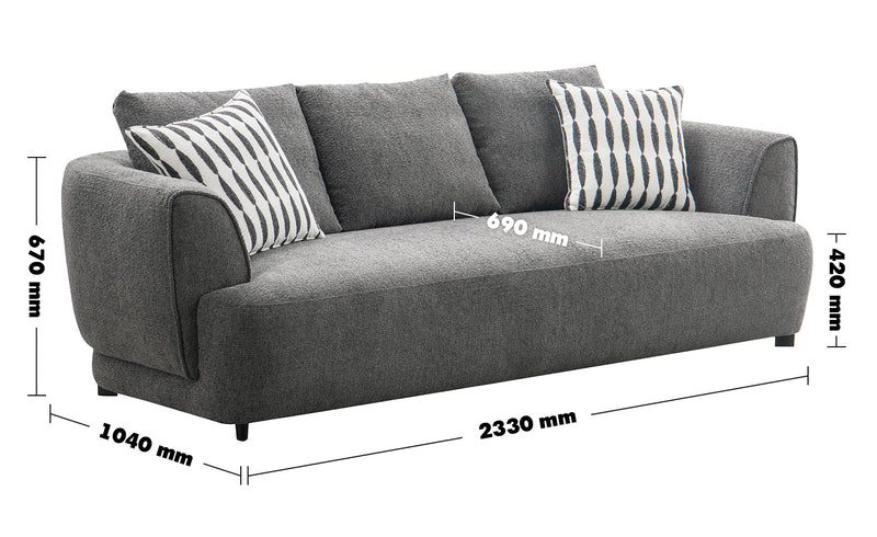 Modern Mixed Weave Fabric 3 Seater Sofa OBLE Size Chart