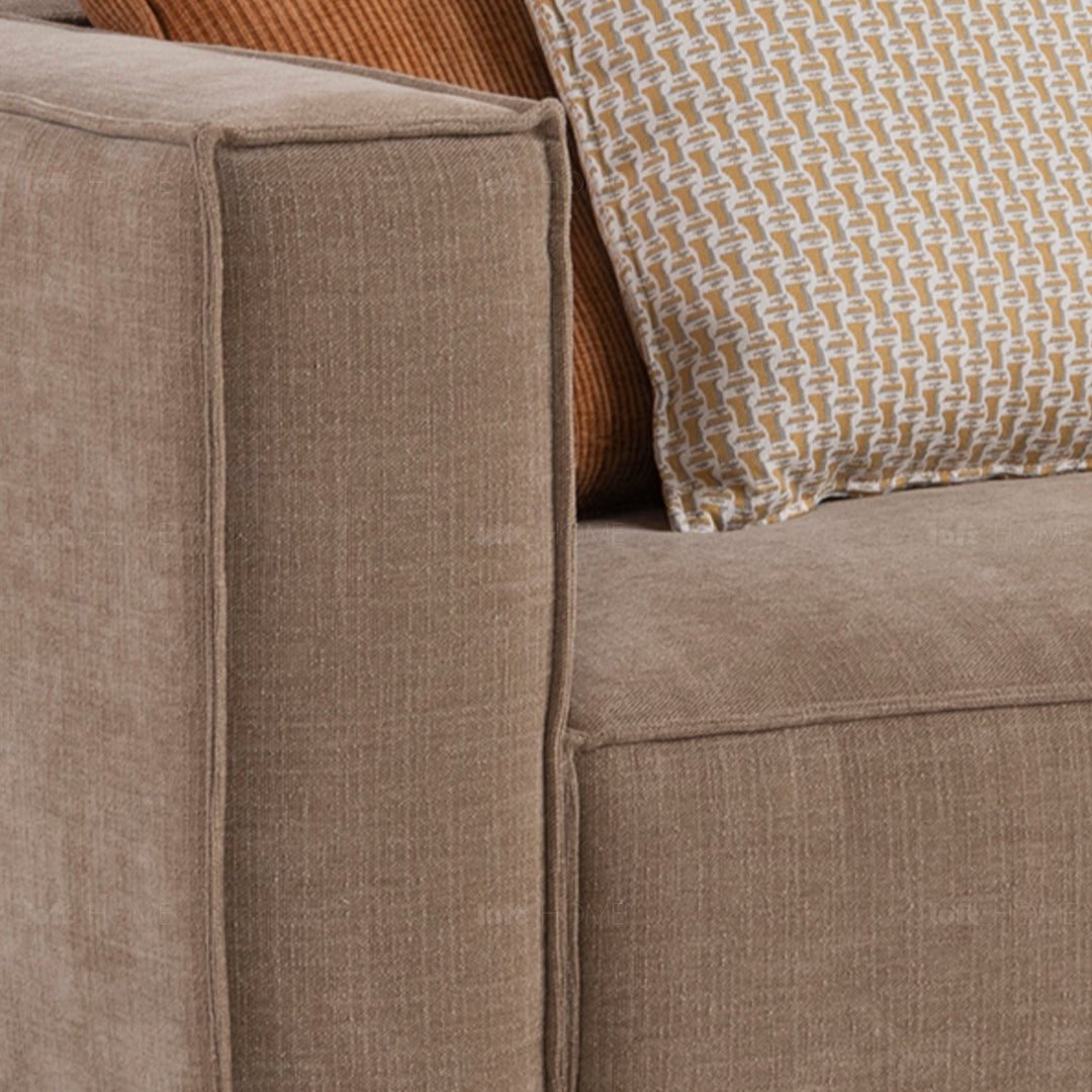 Minimalist mixed weave fabric 4 seater sofa cyus in panoramic view.
