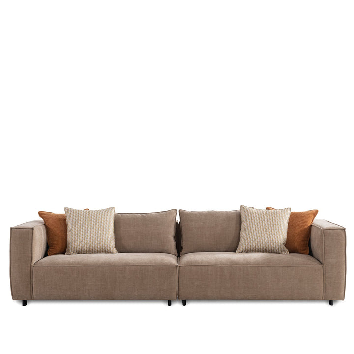 Minimalist mixed weave fabric 4 seater sofa cyus in white background.
