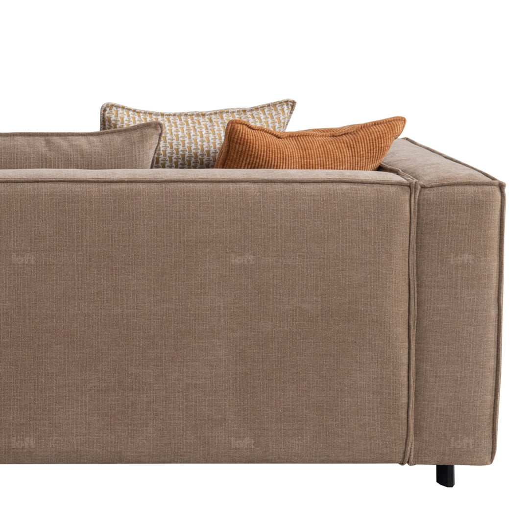Minimalist mixed weave fabric 4 seater sofa cyus in close up details.