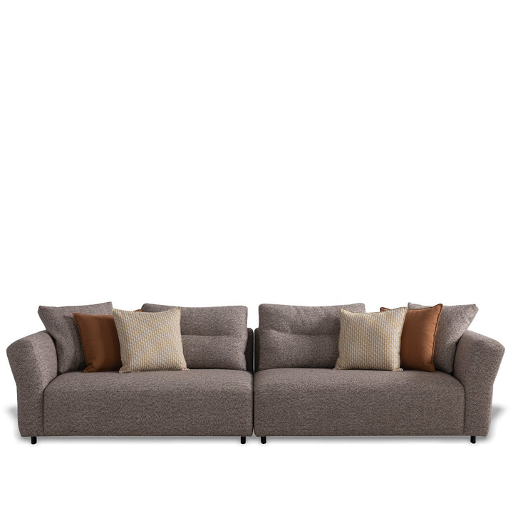 Minimalist mixed weave fabric 4.5 seater sofa glider in white background.