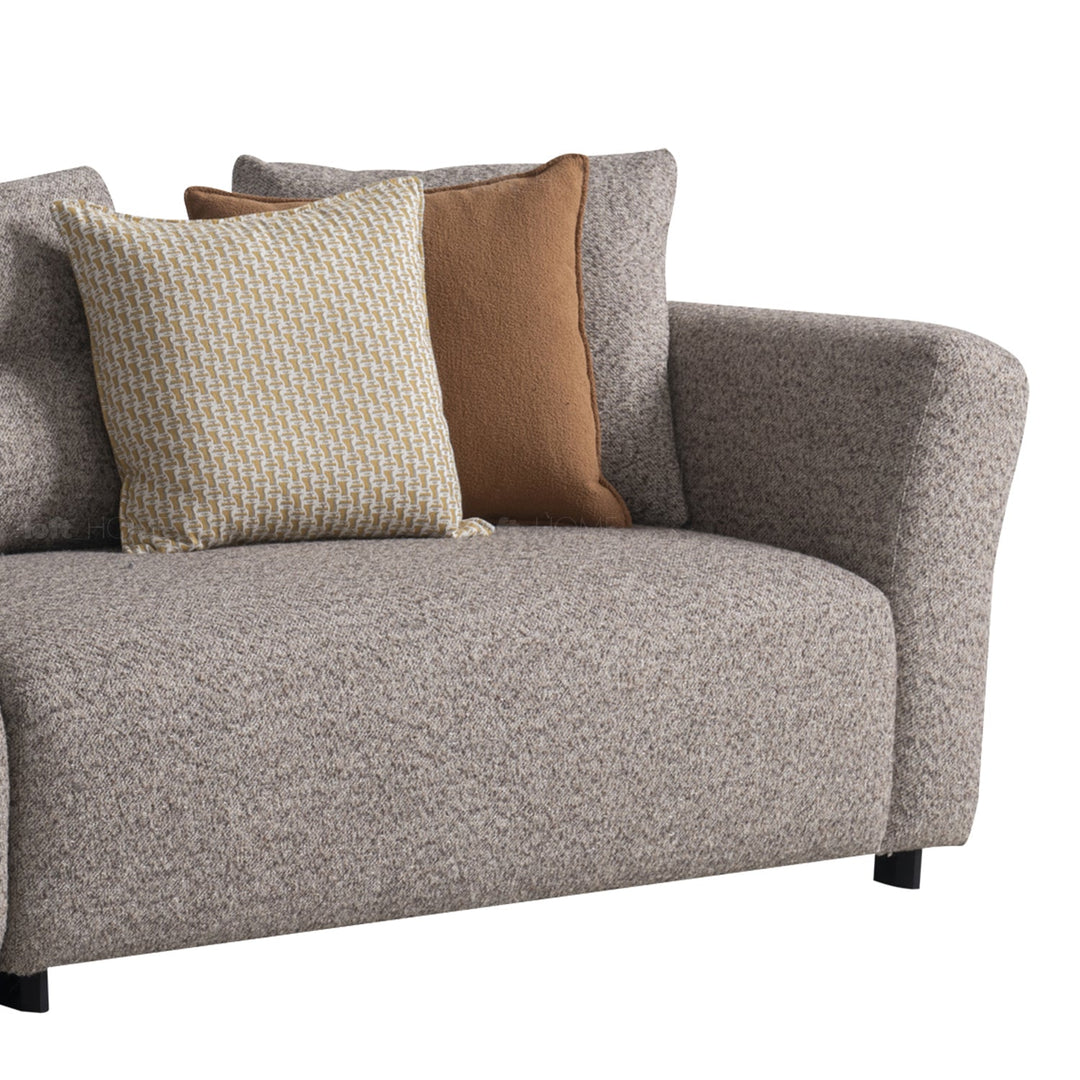 Minimalist mixed weave fabric 4.5 seater sofa glider in details.