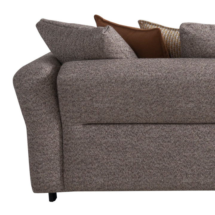 Minimalist mixed weave fabric 4.5 seater sofa glider in close up details.