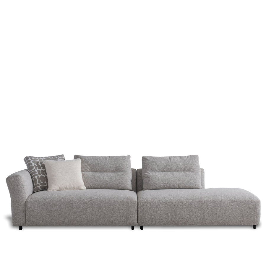 Minimalist mixed weave fabric 4.5 seater sofa sanctuary in white background.