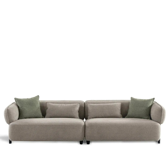 Modern mixed weave fabric 4 seater sofa vista in white background.