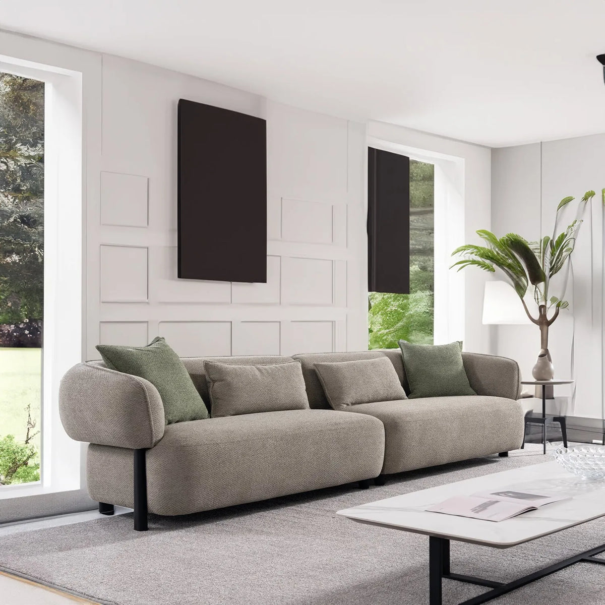 Modern mixed weave fabric 4 seater sofa vista primary product view.