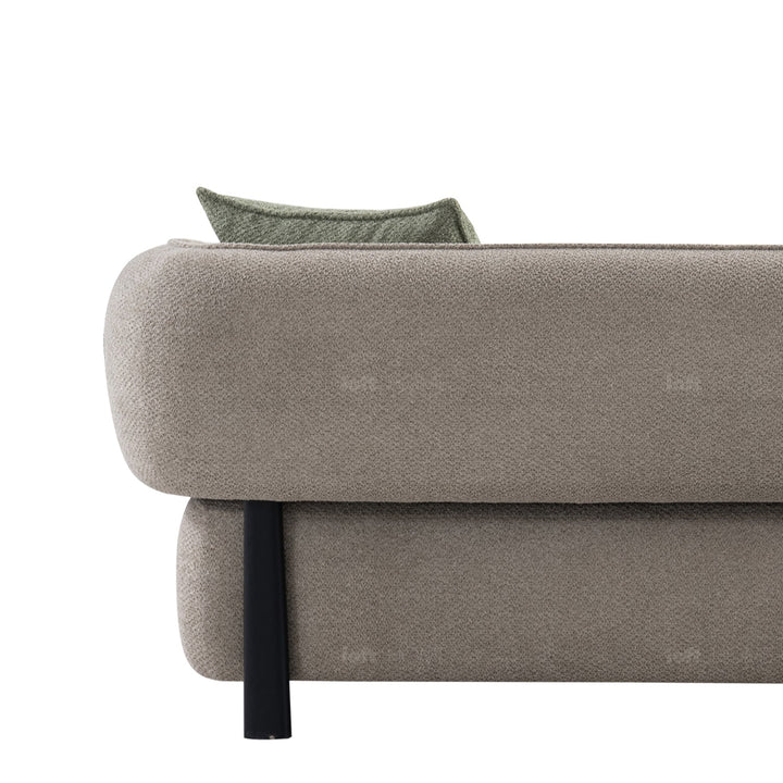 Minimalist mixed weave fabric 4.5 seater sofa vista in close up details.