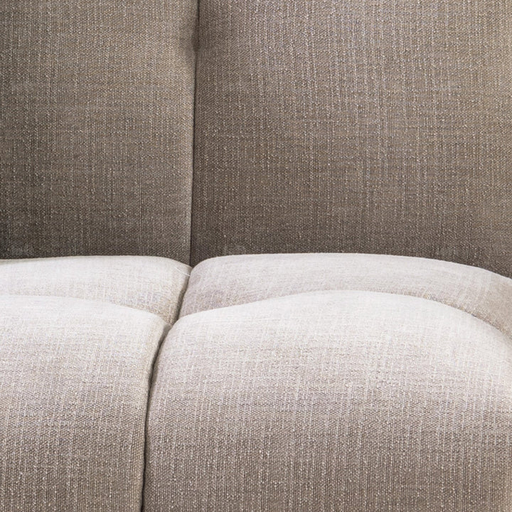Minimalist mixed weave fabric 6 seater sofa luna in panoramic view.