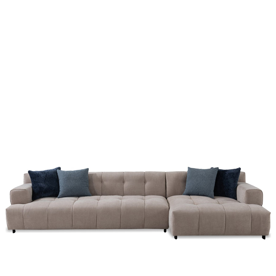Minimalist mixed weave fabric l shape sectional sofa luna 3+l in white background.