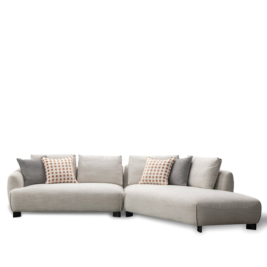 Minimalist mixed weave fabric l shape sectional sofa refuge 4+l in white background.