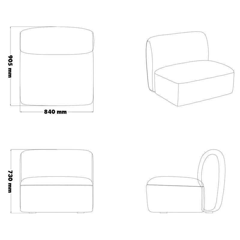 Modern mixed weave fabric modular armless 1 seater sofa petals size charts.