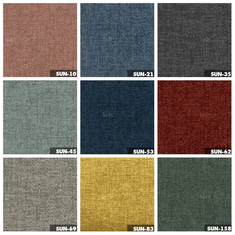 Modern mixed weave fabric modular chaise sofa petals color swatches.
