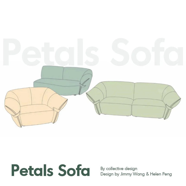 Minimalist mixed weave fabric modular chaise sofa petals material variants.