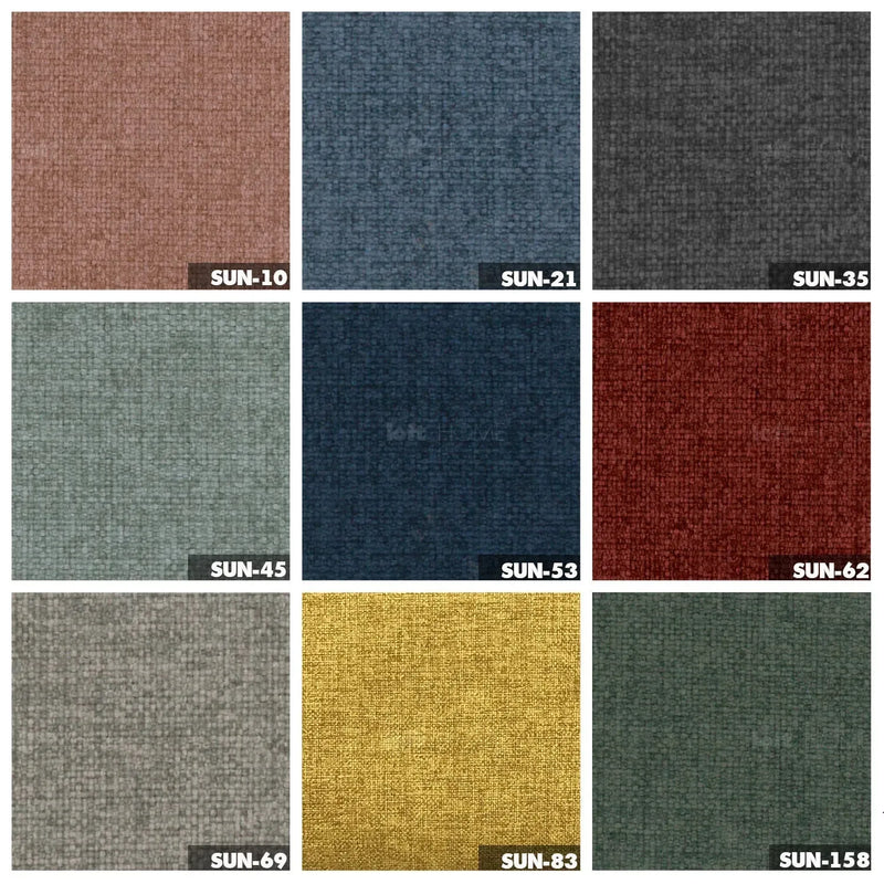 Modern mixed weave fabric modular corner 1 seater sofa petals color swatches.