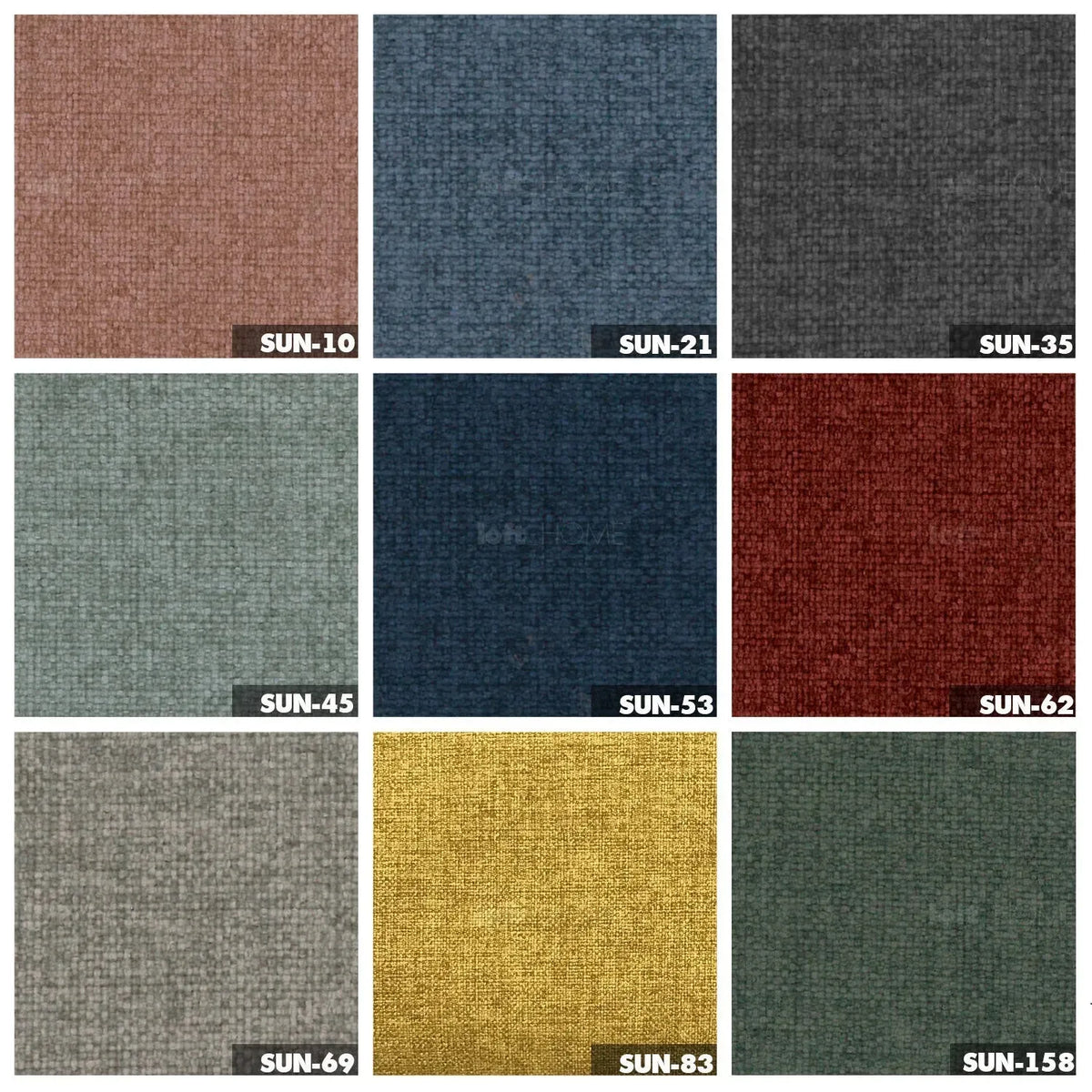Modern mixed weave fabric modular corner 2 seater sofa petals color swatches.