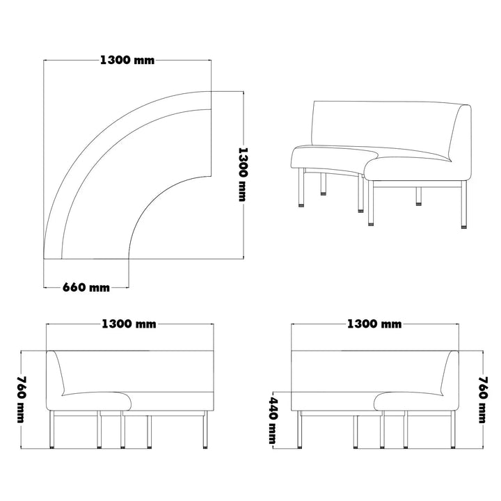 Minimalist mixed weave fabric round 2 seater sofa santo color swatches.