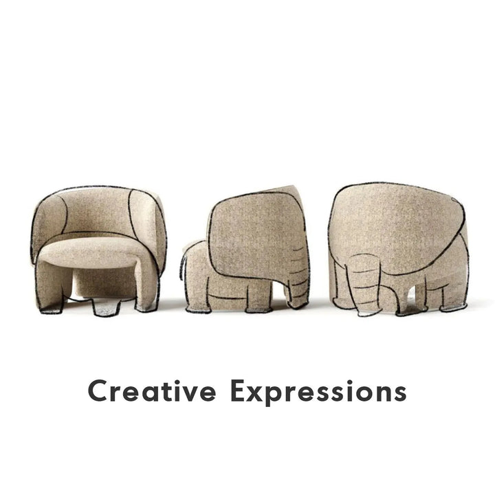 Minimalist mixed weave fabric stool elephant in details.