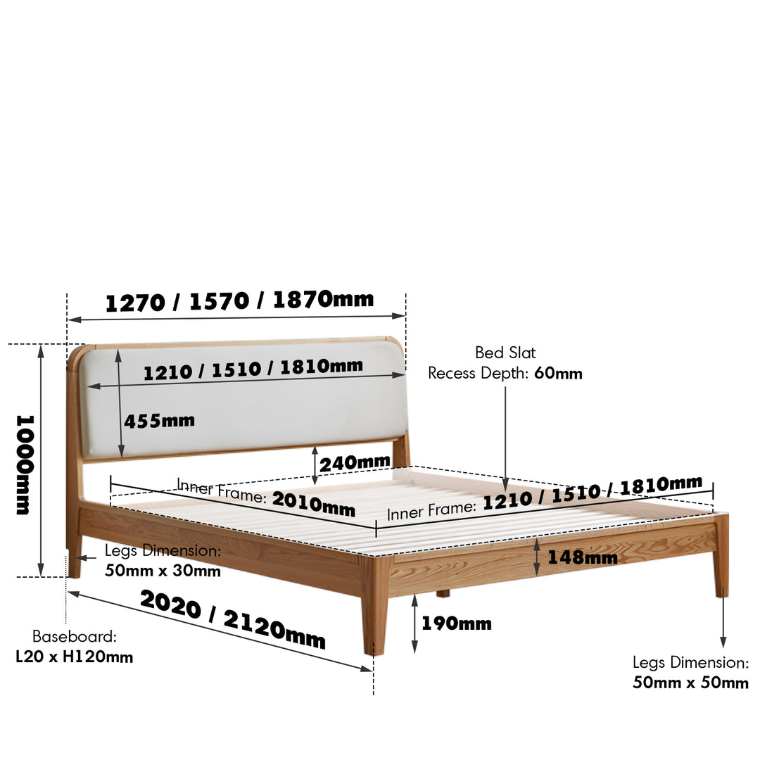 Minimalist oak wood genuine leather bed calm size charts.