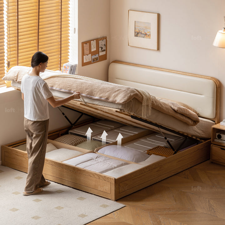 Minimalist oak wood microfiber leather storage bed luna environmental situation.