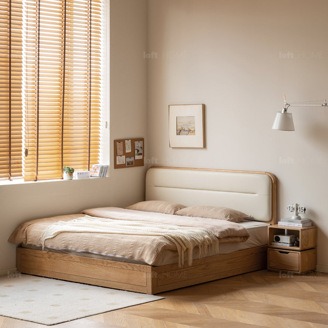 Minimalist oak wood microfiber leather storage bed luna situational feels.