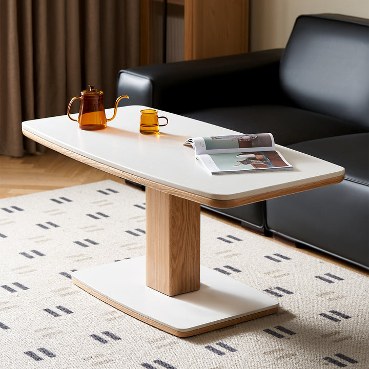 Minimalist oak wood sintered stone height adjustable coffee table lino primary product view.