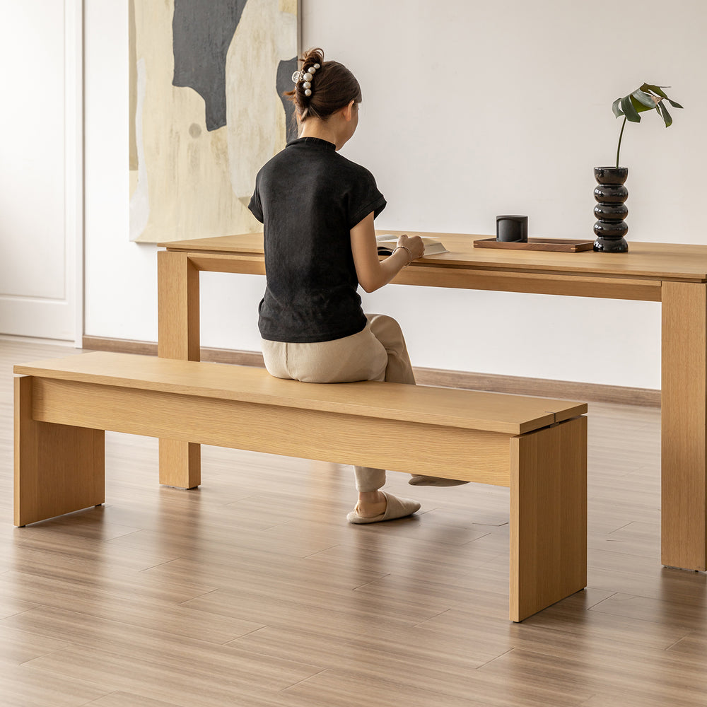 Minimalist oak wood veneer plywood dining bench horizon primary product view.