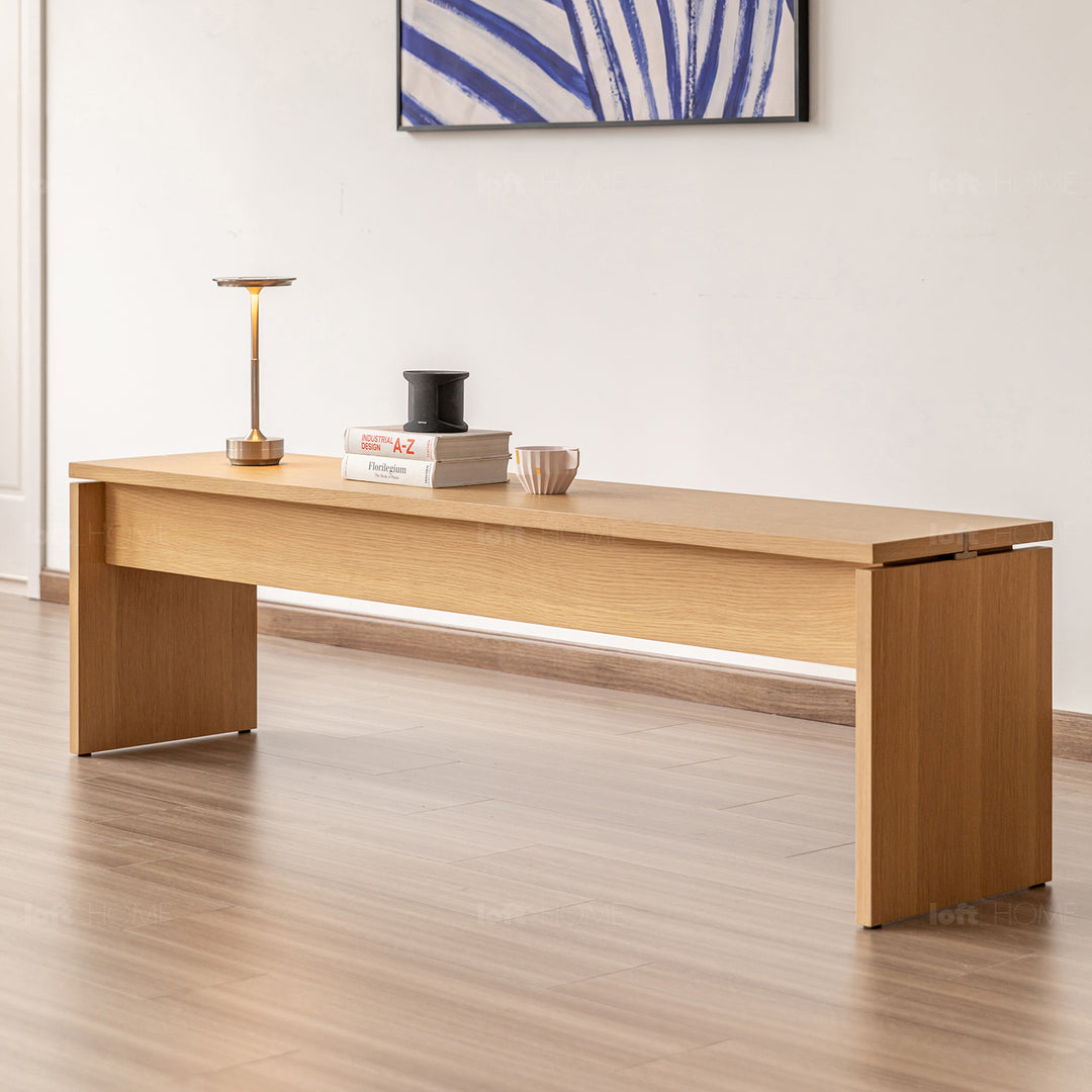 Minimalist oak wood veneer plywood dining bench horizon detail 7.