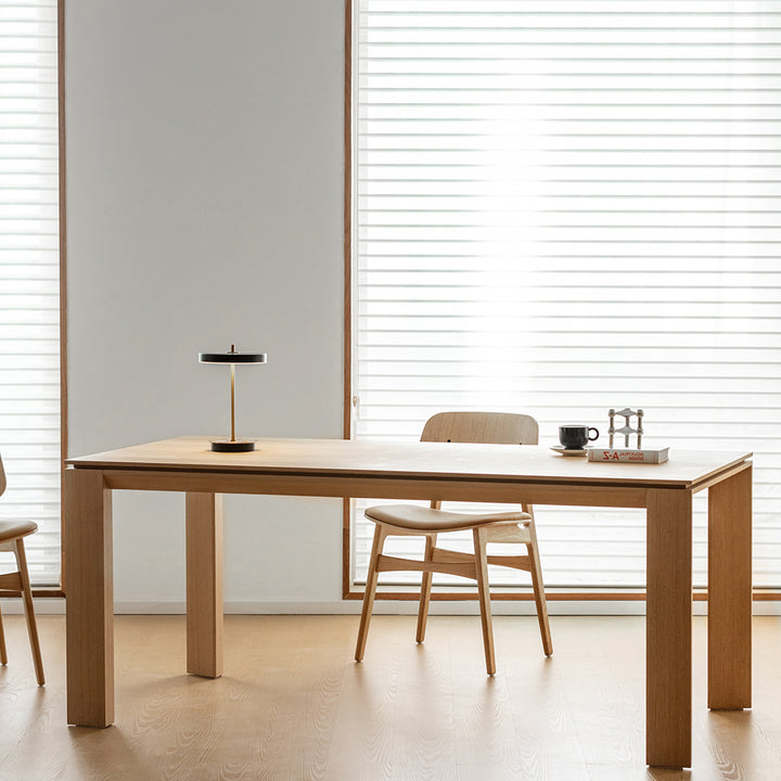 Minimalist oak wood veneer plywood dining table horizon detail 1.