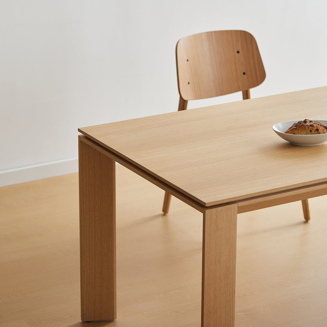 Minimalist oak wood veneer plywood dining table horizon detail 4.