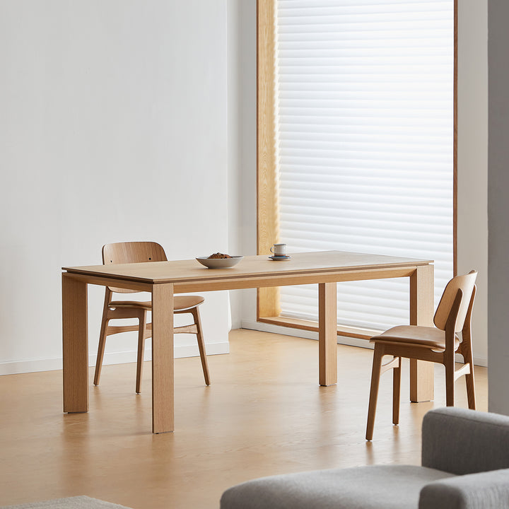 Minimalist oak wood veneer plywood dining table horizon primary product view.