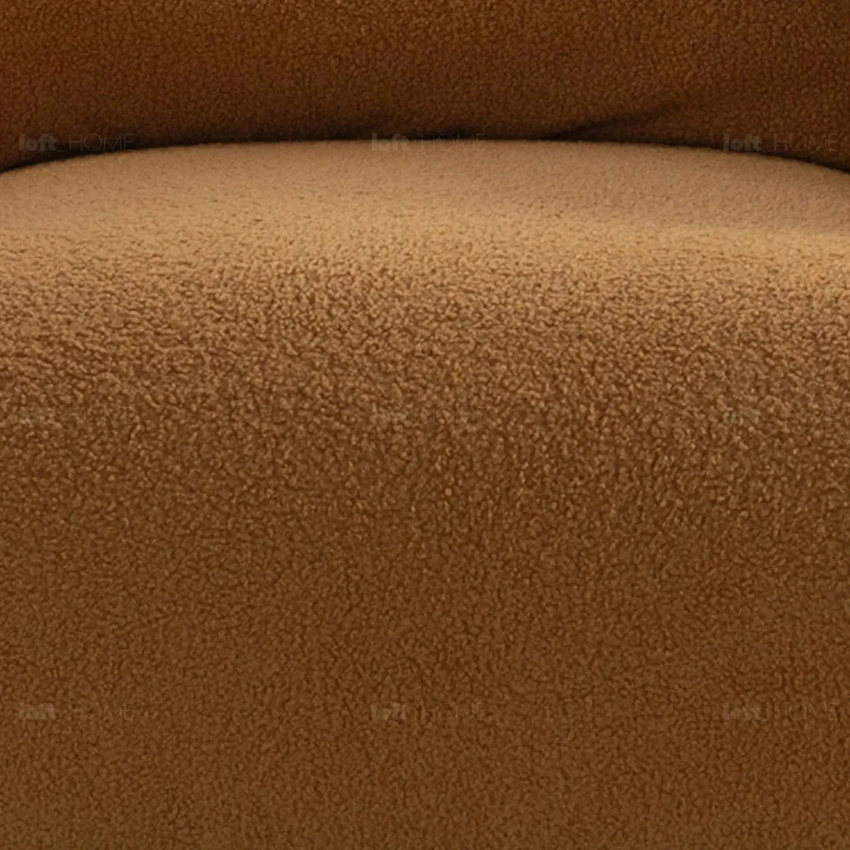 Modern sherpa fabric 1 seater sofa saffron in panoramic view.