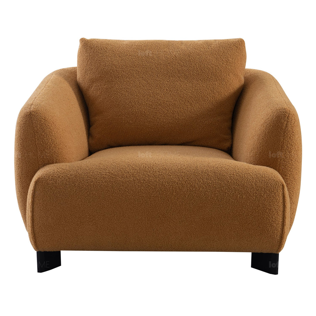 Minimalist sherpa fabric 1 seater sofa saffron color swatches.