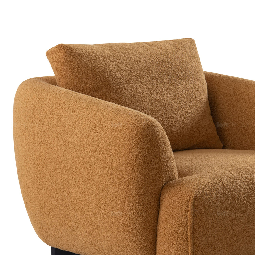 Minimalist sherpa fabric 1 seater sofa saffron material variants.