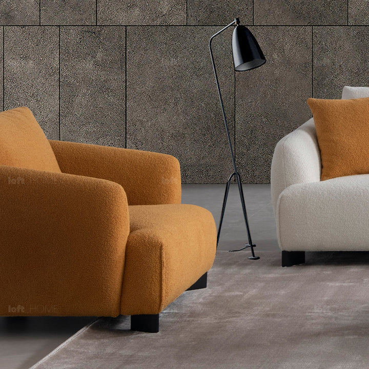 Minimalist sherpa fabric 1 seater sofa saffron in details.