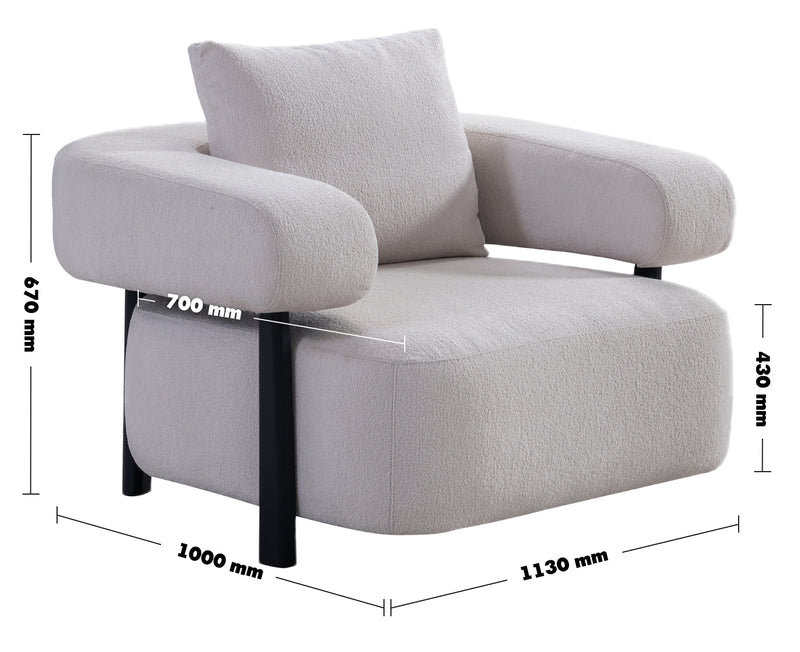 Modern Sherpa Fabric 1 Seater Sofa SIMPLICITY Size Chart