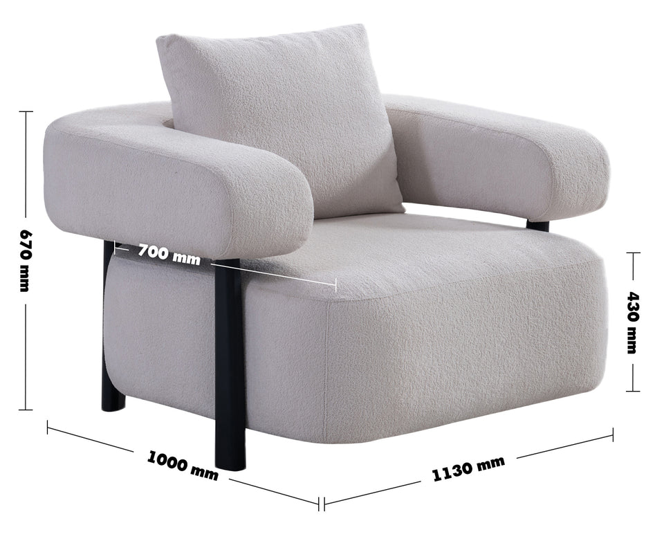 Modern Sherpa Fabric 1 Seater Sofa SIMPLICITY Size Chart