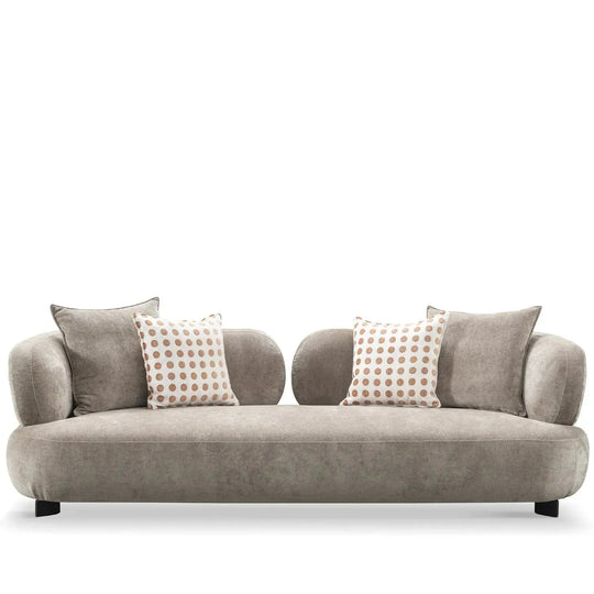 Cream sherpa fabric 3 seater sofa calyx in white background.